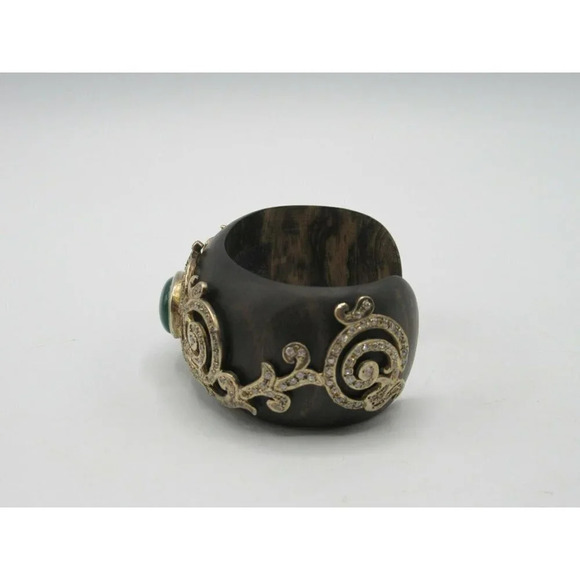 Isharya Wood Cuff Bracelet 18k Gold Vermeil Cubic Zirconia Small - Picture 2 of 16